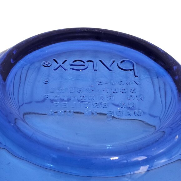Pyrex Sculptured Cobalt Nesting Bowl 6" ribbed patterned glass translucent 3cup - Picture 5 of 6